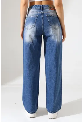 Yüksek Bel Wide Leg Açık Mavi Denim Jean Pantolon