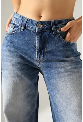 Yüksek Bel Wide Leg Açık Mavi Denim Jean Pantolon