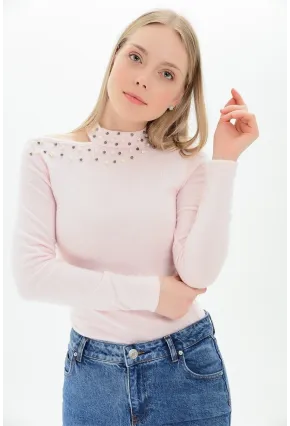 Yumoş Tek Omuzu Açık İncili Bluz