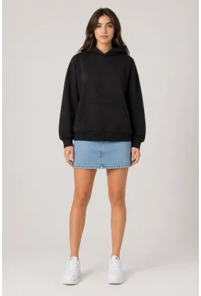 Siyah Modal Kumaş Oversize Kapüşonlu Sweatshirt