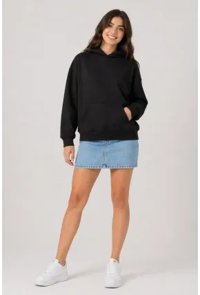 Siyah Modal Kumaş Oversize Kapüşonlu Sweatshirt