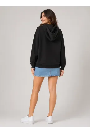 Siyah Modal Kumaş Oversize Kapüşonlu Sweatshirt