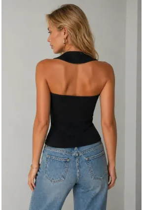 Siyah Kare Yaka Kaşkorse Atlet – Esnek Fit Basic Bluz