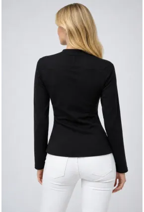 Siyah Dik Yaka Fermuar Detaylı Bluz – Yan Yırtmaçlı & Modern Fit