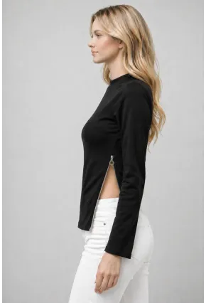 Siyah Dik Yaka Fermuar Detaylı Bluz – Yan Yırtmaçlı & Modern Fit