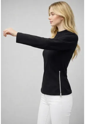 Siyah Dik Yaka Fermuar Detaylı Bluz – Yan Yırtmaçlı & Modern Fit