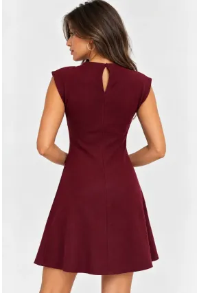 Bordo Dik Yaka A Kesim Mini Elbise