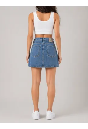 Açık Mavi Yıkamalı Cep Detaylı Denim Mini Etek