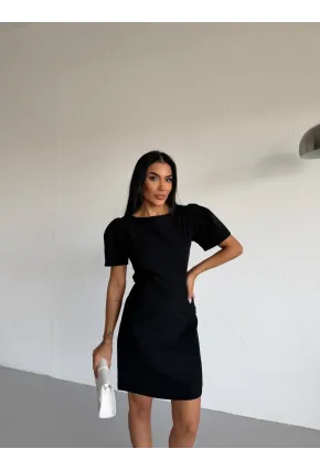 Atlas Kumaş Balon Kol Cep Detay Elbise