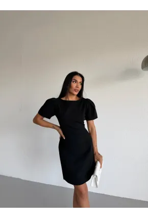 Atlas Kumaş Balon Kol Cep Detay Elbise