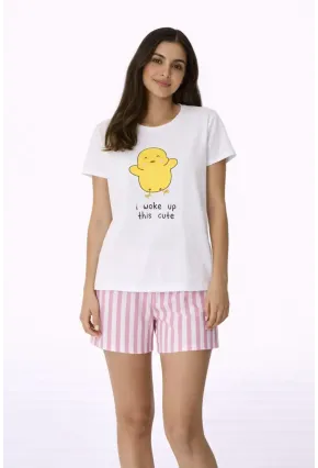 Baskılı Kısa Kollu Şortlu Pamuklu Pijama Takımı