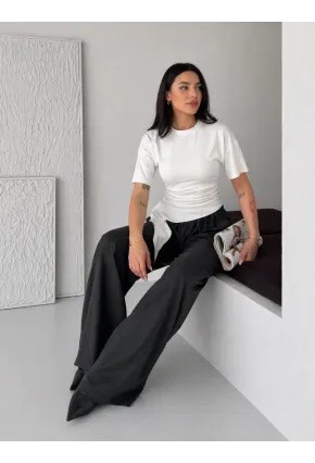 Beyaz Asimetrik Drapeli Modern Basic Bluz