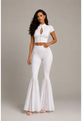 Beyaz Crop Top & İspanyol Paça Pantolon Kadın 2li TakımTakım Beyaz