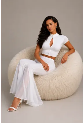 Beyaz Crop Top & İspanyol Paça Pantolon Kadın 2li TakımTakım Beyaz