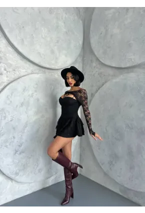 Bolero Detay İçi Şortlu Mini Elbise Siyah