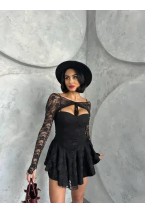 Bolero Detay İçi Şortlu Mini Elbise Siyah