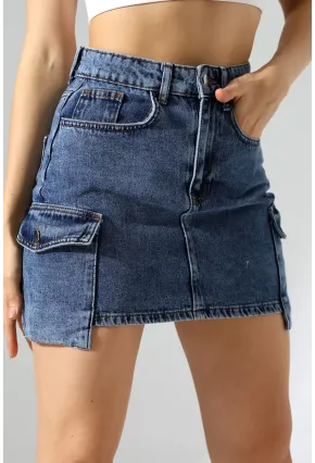 Cep Detaylı Mini Jean Etek – Yüksek Bel, Modern Kesim Kot Etek