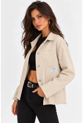 Cep ve Arma Detaylı Oversize Denim Ceket – Ekru