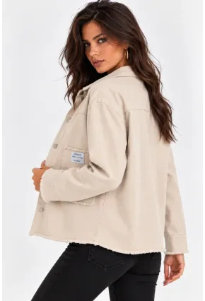 Cep ve Arma Detaylı Oversize Denim Ceket – Ekru