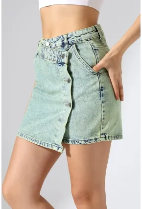 Düğme Detaylı Jean Mini Etek