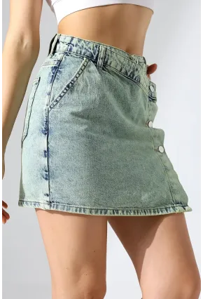 Düğme Detaylı Jean Mini Etek