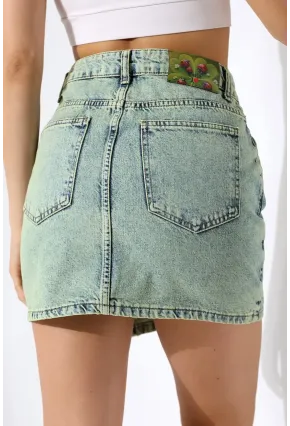 Düğme Detaylı Jean Mini Etek