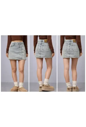 Düğme Detaylı Jean Mini Etek – Açık Mavi