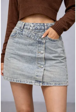 Düğme Detaylı Jean Mini Etek – Açık Mavi