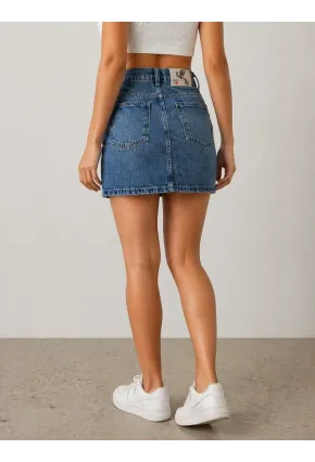 Düğme Detaylı Jean Mini Etek – Lacivert
