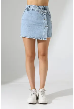 Düğme Detaylı Jean Mini Etek – Mavi