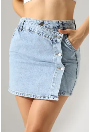 Düğme Detaylı Jean Mini Etek – Mavi