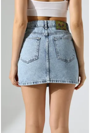 Düğme Detaylı Jean Mini Etek – Mavi