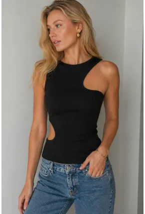 Siyah Asimetrik Kesim Kaşkorse Bluz – Cut Out Detaylı Modern Atlet