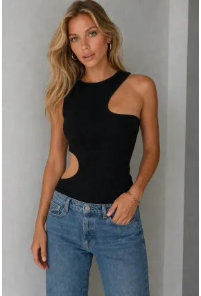 Siyah Asimetrik Kesim Kaşkorse Bluz – Cut Out Detaylı Modern Atlet
