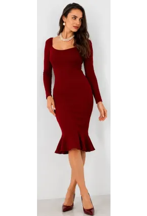 Kadın Bordo Kaşkorse Midi Elbise EY2976