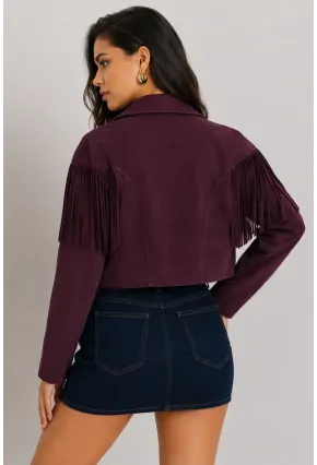 Kadın Bordo Süet Püsküllü Ceket