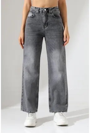 Kadın Gri Yüksek Bel Wide Leg Jean