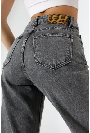 Kadın Gri Yüksek Bel Wide Leg Jean