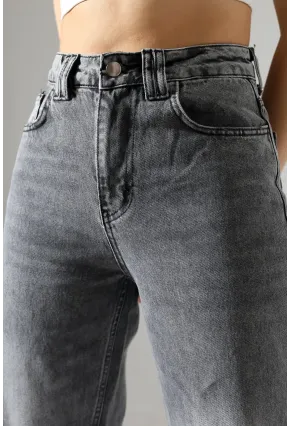 Kadın Gri Yüksek Bel Wide Leg Jean