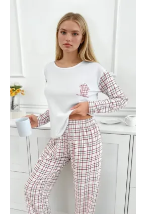 Kadın Kareli Uzun Kollu Süprem Pijama Takımı