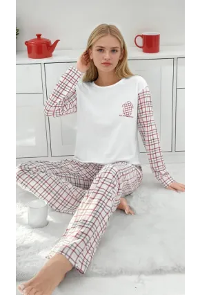 Kadın Kareli Uzun Kollu Süprem Pijama Takımı