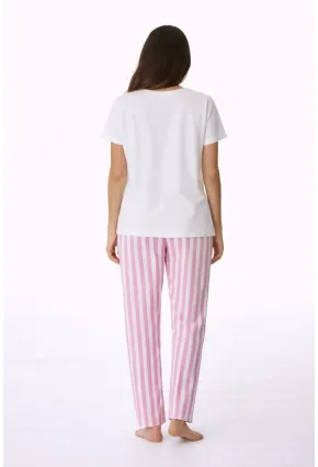 Kadın Kısa Kollu Uzun Pantolonlu Pamuklu Pijama Takımı