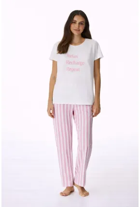 Kadın Kısa Kollu Uzun Pantolonlu Pamuklu Pijama Takımı