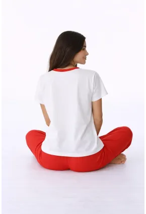 Kadın Kısa Kollu Uzun Pantolonlu Pamuklu Pijama Takımı – Rest & Relax Baskılı Mavi
