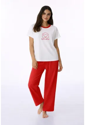 Kadın Kısa Kollu Uzun Pantolonlu Pamuklu Pijama Takımı – Rest & Relax Baskılı Mavi