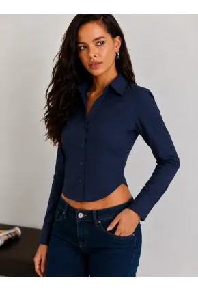 Kadın Lacivert Slim Fit Uzun Kollu Klasik Gömlek – Şık ve Zarif Kesim