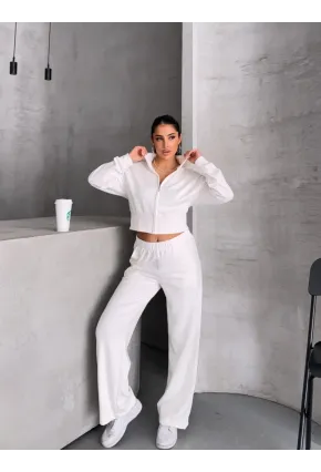 Kadın Modal Kumaş Fermuarlı Crop Sweatshirt ve Bol Paça Pantolon 2li Takım