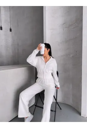 Kadın Modal Kumaş Fermuarlı Crop Sweatshirt ve Bol Paça Pantolon 2li Takım