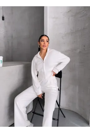 Kadın Modal Kumaş Fermuarlı Crop Sweatshirt ve Bol Paça Pantolon 2li Takım