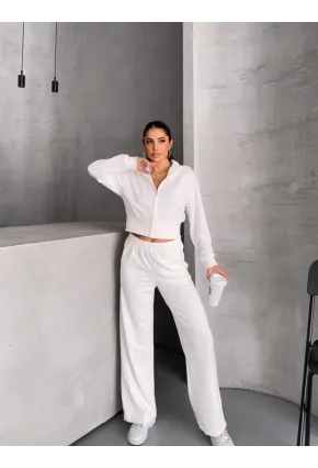 Kadın Modal Kumaş Fermuarlı Crop Sweatshirt ve Bol Paça Pantolon 2li Takım